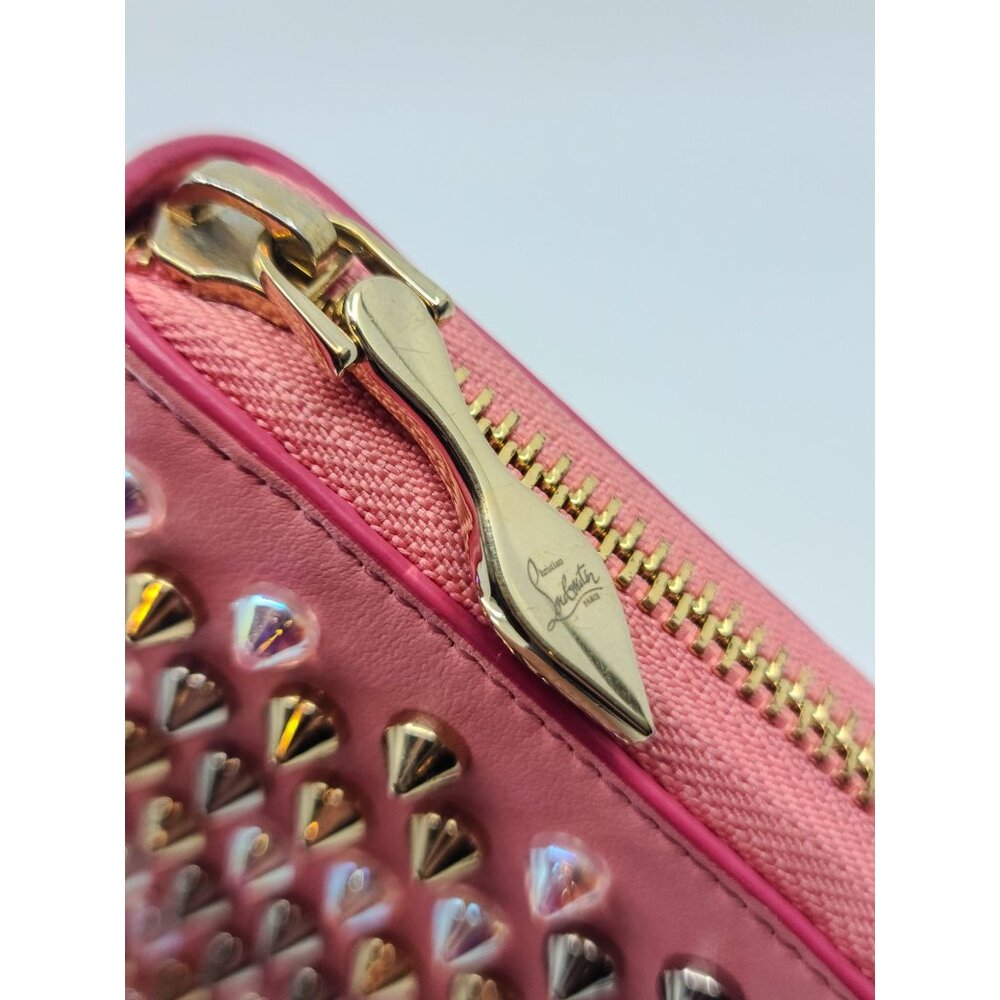 Christian Louboutin PANETTONE Pink Multicolored Spike Leather Clutch Wallet - Picture 2 of 8